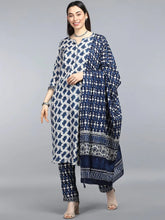 Cotton Blend Printed Kurta Pant Dupatta-VKSKD1099AB